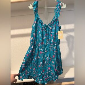 BeBop Teal Romper with Pink & White Floral Print